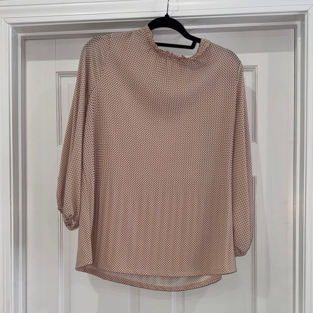 Adrianna Papell Elegant Women's Light Pink w/ Black Polka Dots Blouse